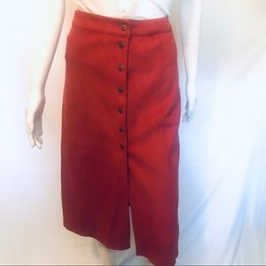 NWT Midi Skirt XS Faux Suede  A-Line Snap Front Burnt Orange